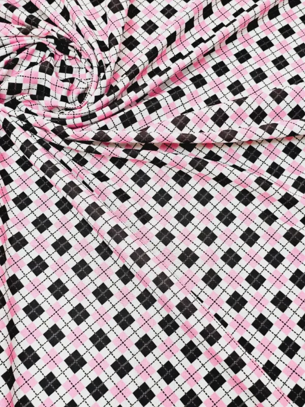 Swiss Cotton Pink Black check pattern