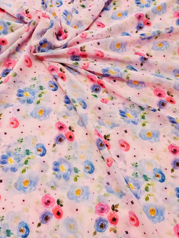 Georgette Pink Blue Florals