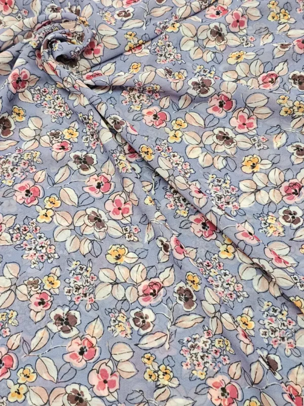 Georgette Vintage Grey Blue Floral print