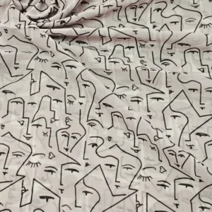 Georgette Grey Faces Pattern