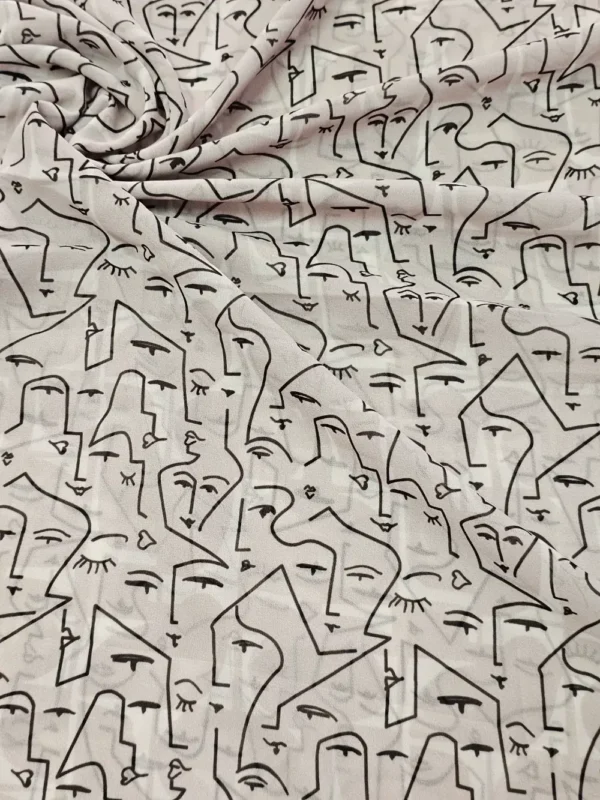 Georgette Grey Faces Pattern