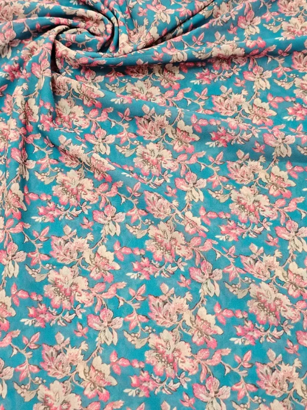 Georgette English Blue Floral Print