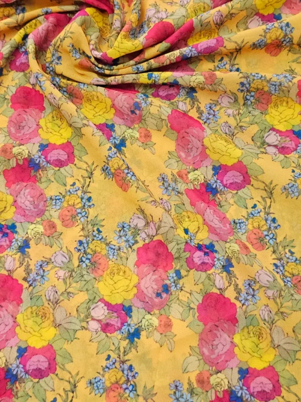 Georgette Yellow Floral Prints