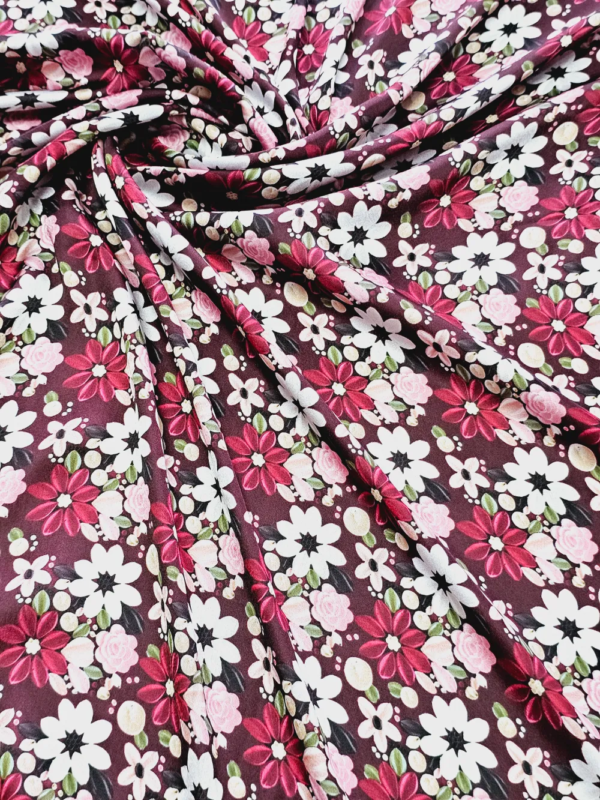 Japan satin Maroon Floral