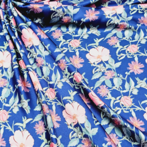 Japan satin Royal Blue Florals