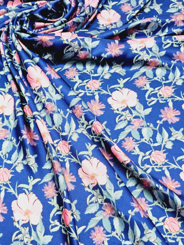 Japan satin Royal Blue Florals