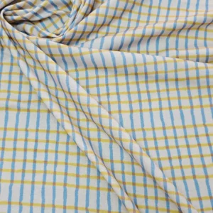 Swiss Cotton Yellow Blue Check Pattern