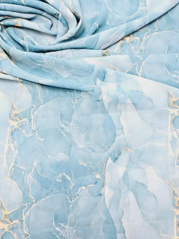 Georgette sky blue Marble Pattern